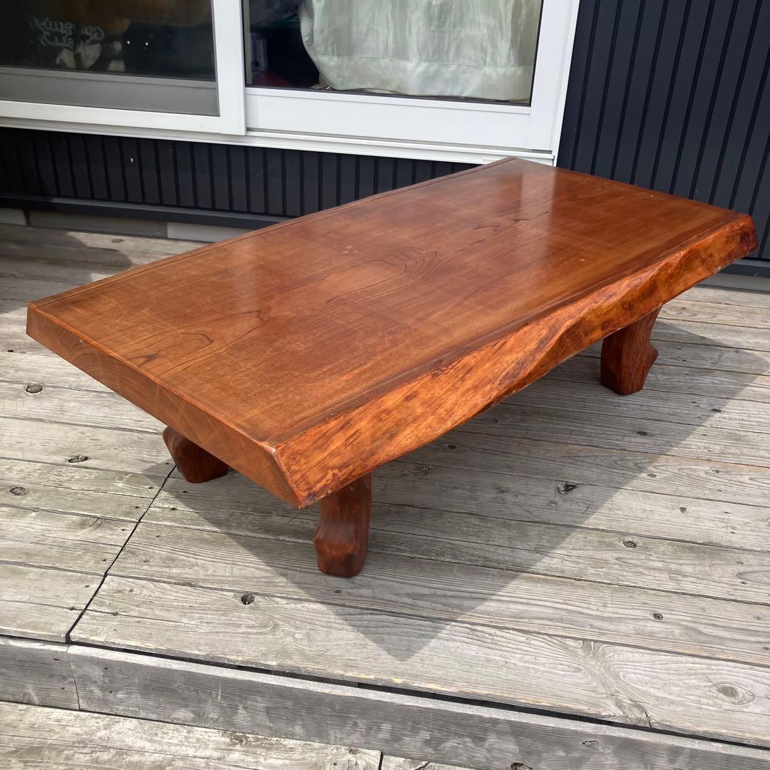 昭和レトロ 木製 天然木 一枚板 脚付き座卓 ちゃぶ台 センターテーブル 古家具