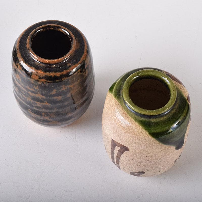 すみれ　織部焼　瀬戸焼　肩衝茶入　2点　仕覆3点　まとめて　C　7620