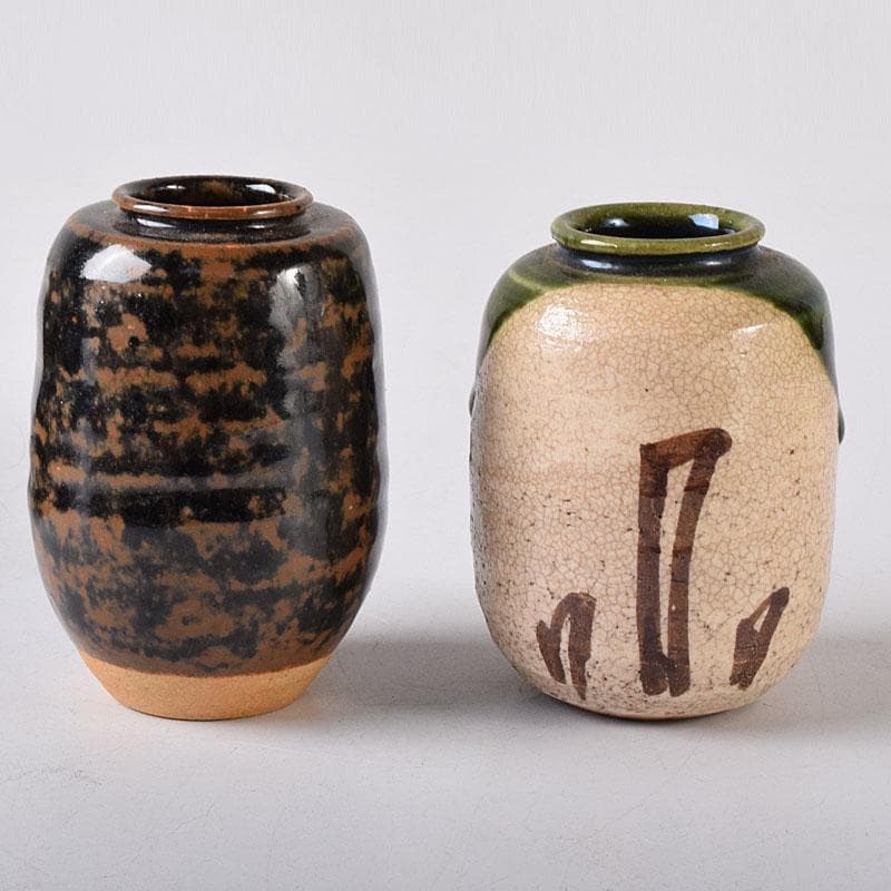 すみれ　織部焼　瀬戸焼　肩衝茶入　2点　仕覆3点　まとめて　C　7620