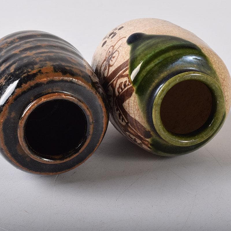 すみれ　織部焼　瀬戸焼　肩衝茶入　2点　仕覆3点　まとめて　C　7620