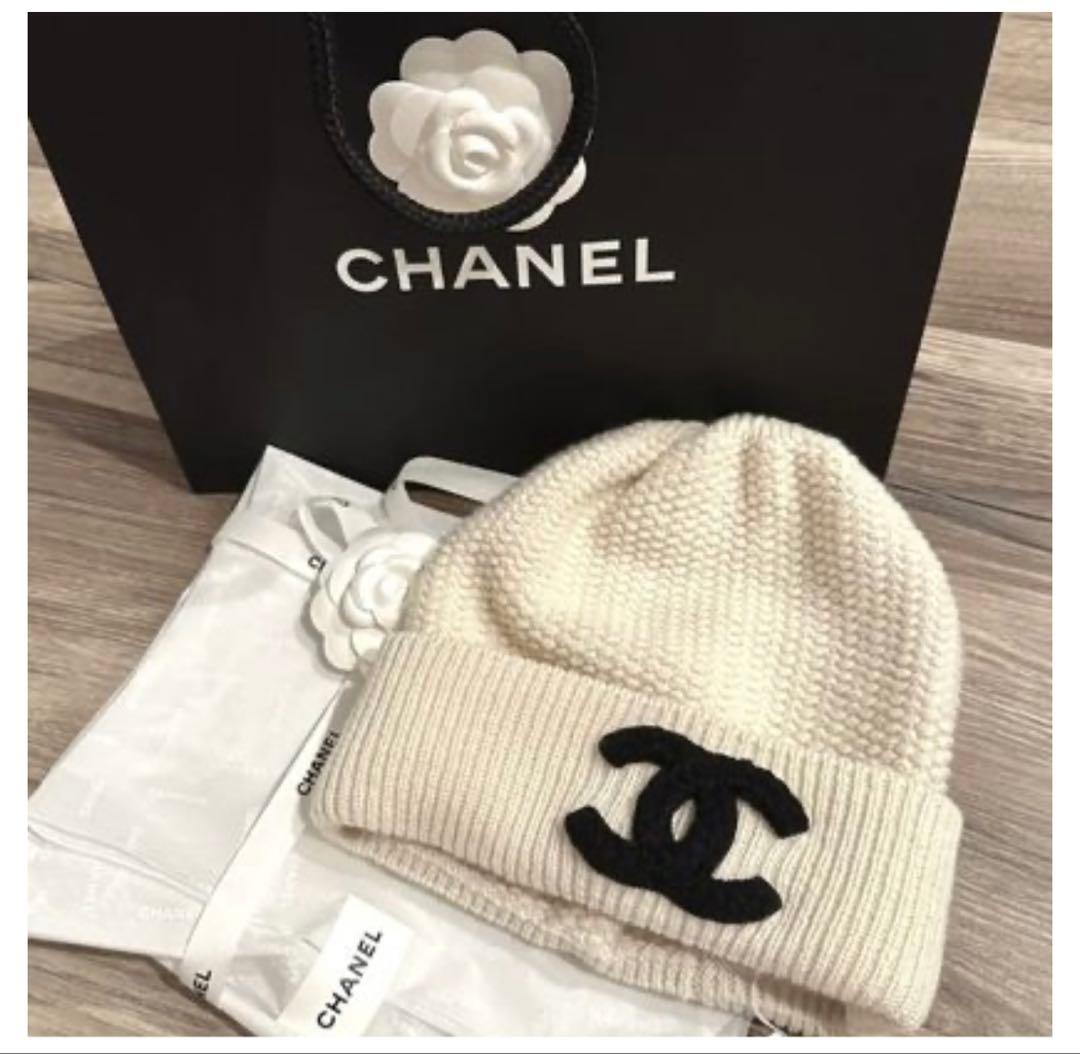 新品 タグ付き CHANEL シャネル アイボリー ニット帽 ビーニー 23A