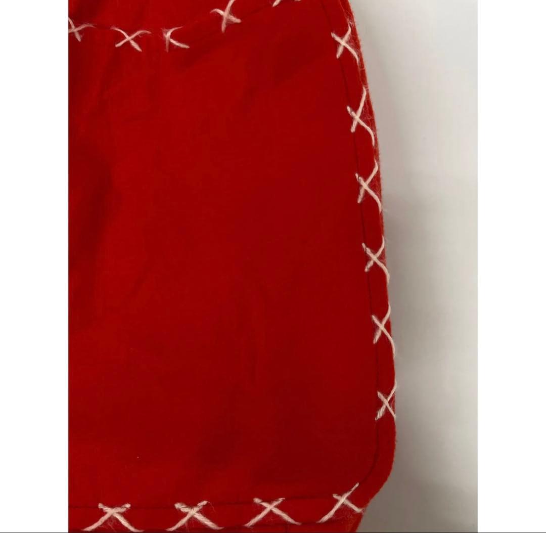 コムデギャルソンガール　ポリエステルスカート　赤　ステッチ刺繍