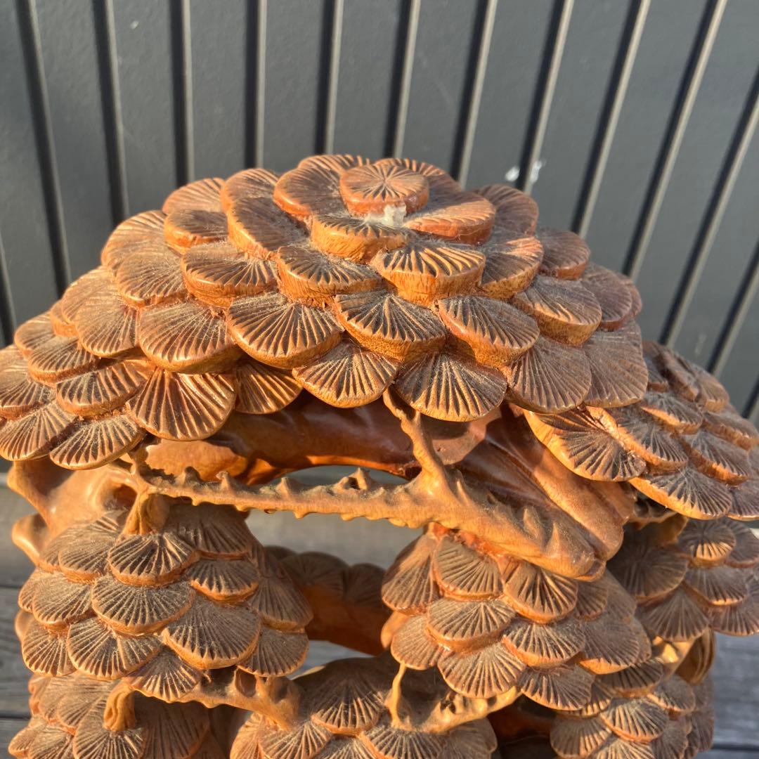 昭和レトロ 天然木 一刀彫 極上彫 七福神 寿老人 鹿 大型 置物 オブジェ