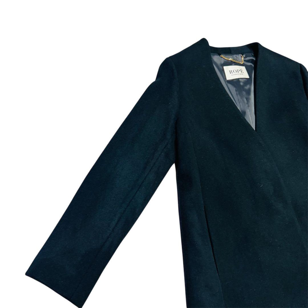 【半額以下！未使用品】 ROPE ロペ ネイビー ノーカラー ロングコート