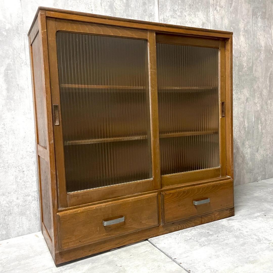 木製キャビネット ガラス扉 収納