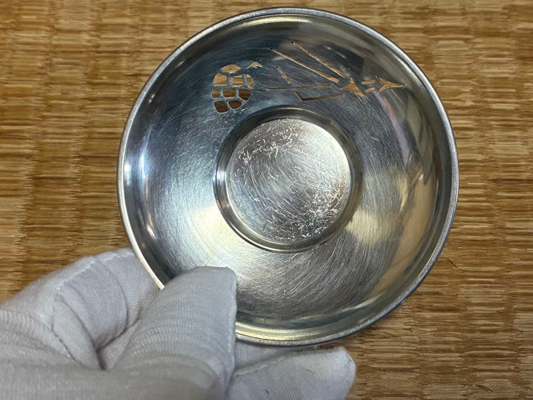 錫製 精課堂造 透かし 圓式茶托 五客 共箱