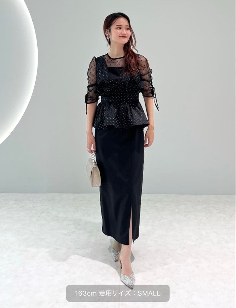 【新品タグ付】レジャ 黒　ドットペプラムチュールドレス　オケージョン　結婚式