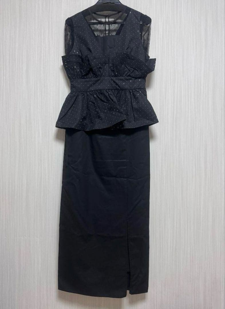 【新品タグ付】レジャ 黒　ドットペプラムチュールドレス　オケージョン　結婚式