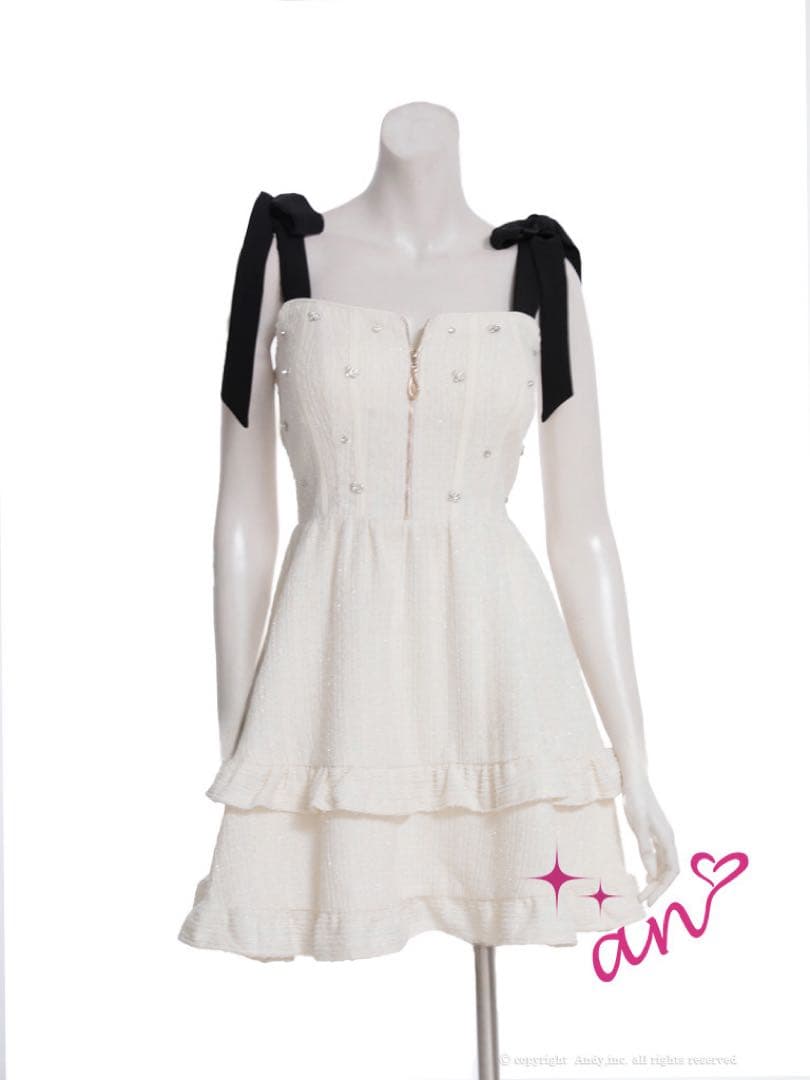 新品　an ツイードドレス　XS フレア　ホワイト　シュガー