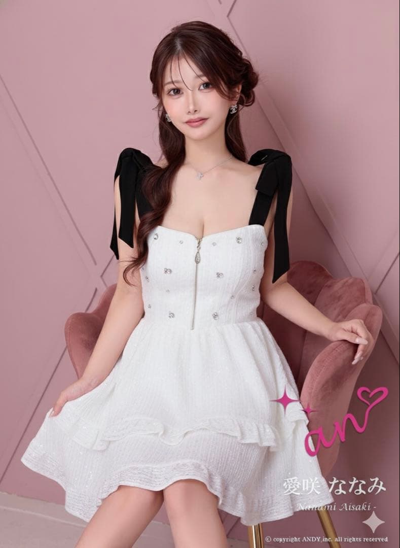 新品　an ツイードドレス　XS フレア　ホワイト　シュガー