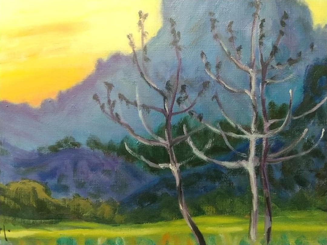 F4「里の夕ぐれ」油絵 絵画 油彩画 風景画 アート 妙義山