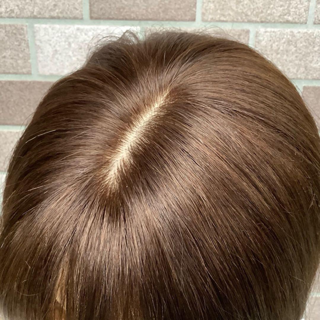 人毛100% 手植え医療用 フルウィッグ ウィッグ ショート ブラウン 3D前髪