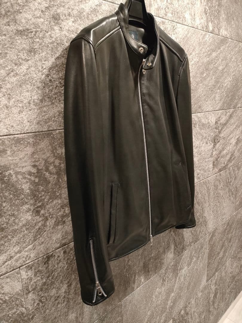 nanouniverse　 ブラック レザー シングルライダースジャケット