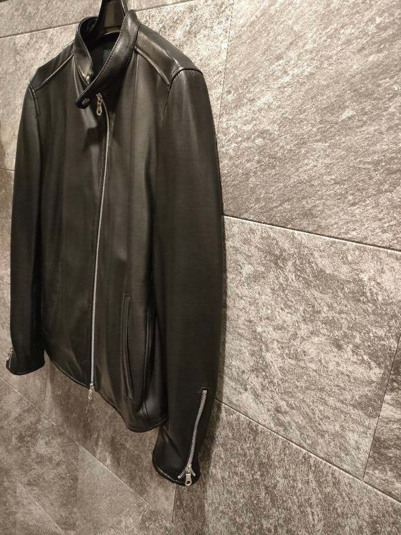 nanouniverse　 ブラック レザー シングルライダースジャケット