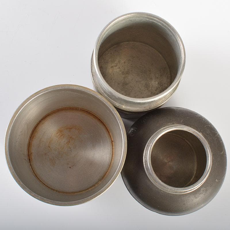 錫製　間村自造　四君子文　茶壷　茶こぼし　合計約985g　3点　D　R6368