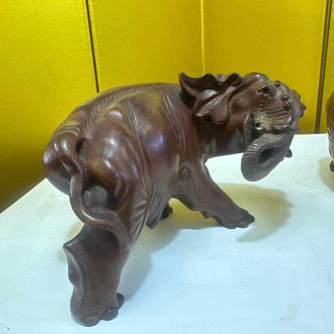 木製象の彫刻 2体セット