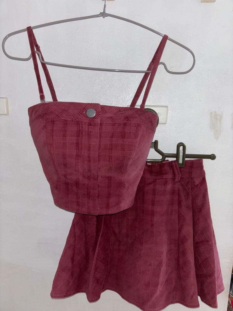 バーガンディ チェック柄 キャミソールセット