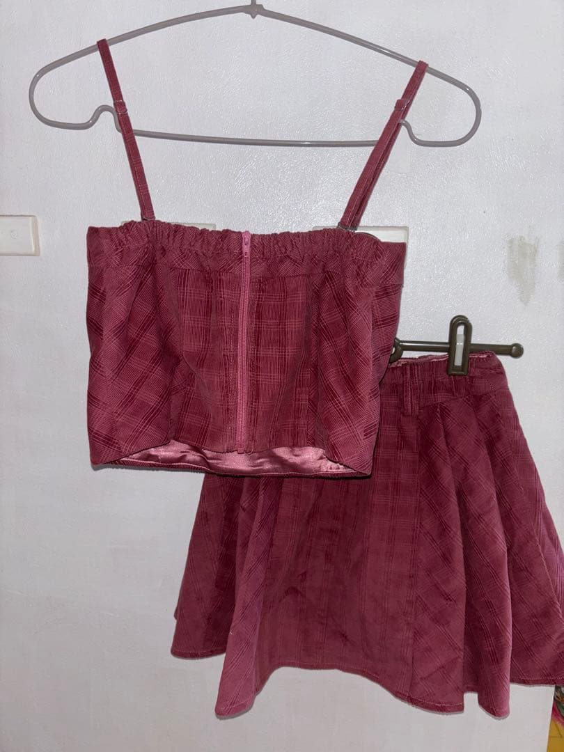 バーガンディ チェック柄 キャミソールセット