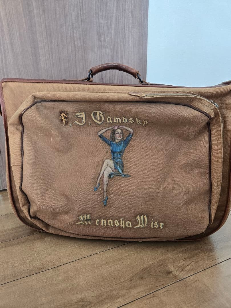 第二次大戦頃　実物　珍品　米陸軍バッグ　ピンナップガールペイント