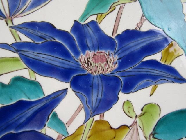 Y5-1012◇九谷焼 健作 鉄仙色絵文 大皿 八角皿 飾皿 巾43ｃｍ◇