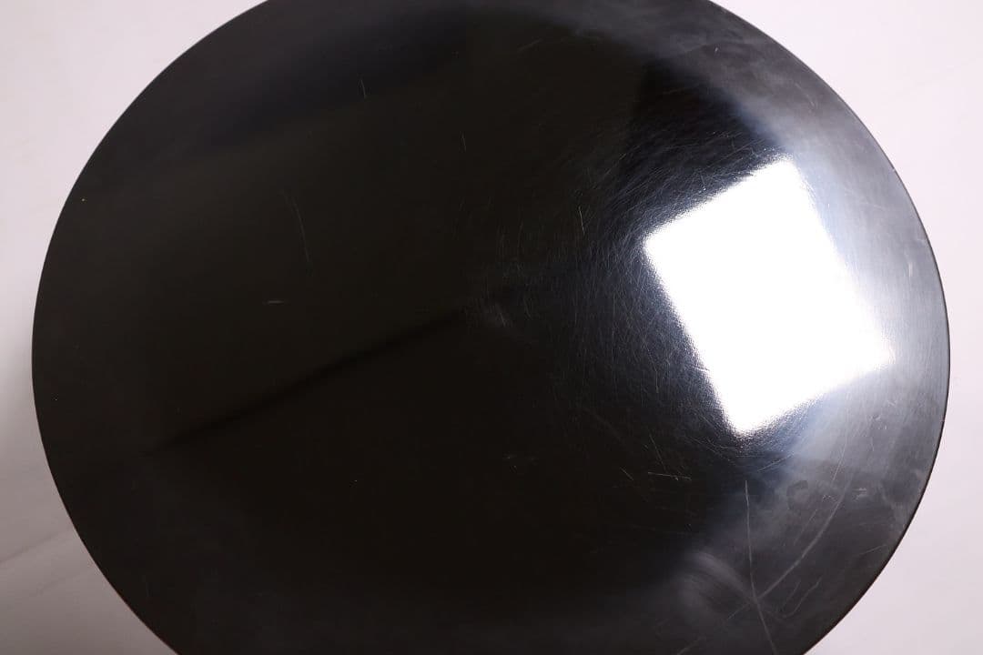 木製 漆塗 古い黒塗丸卓 39.5cm 花台 香炉台 丸形 猫足【MA612】