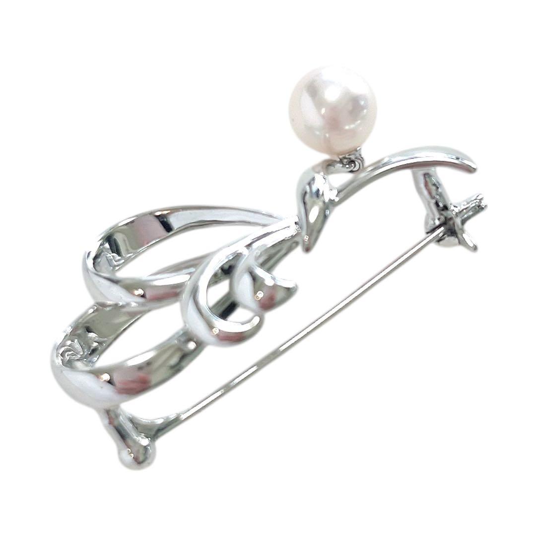【極美品】MIKIMOTO ブローチ アコヤ真珠 スイングデザイン リボン