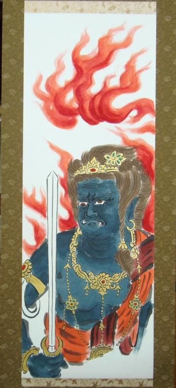 Ｂフライデー　肉筆掛軸★不動明王図 祥仙画★高さ：約176cm