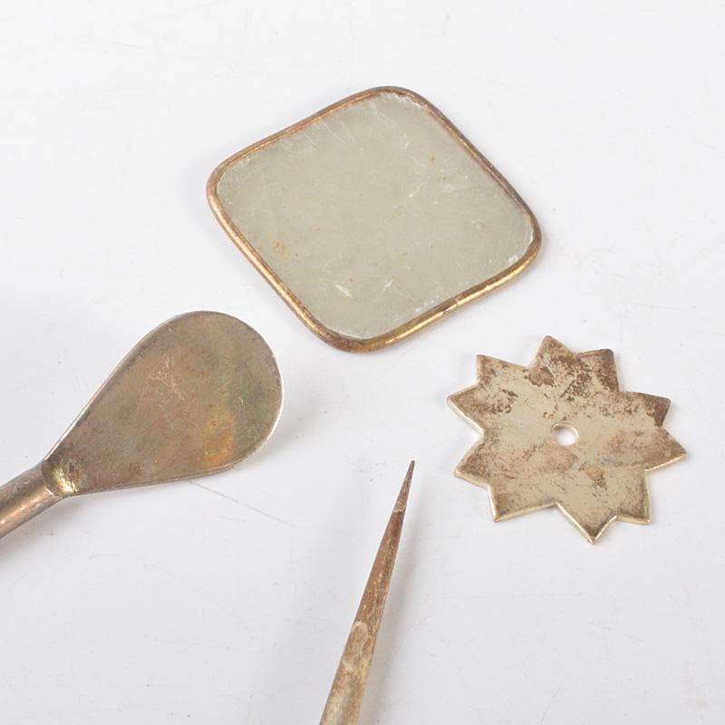 煎茶道具　唐木製　煎茶盆　香盆　火道具　七つ道具　香箸　銀葉挟など　VR6608