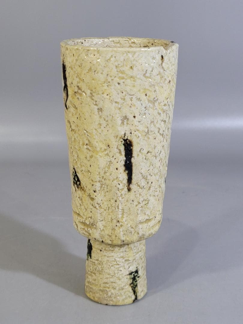 茶道具 黄瀬戸 砧 吊り花入 二代 小川長楽 共箱 美品 DT279