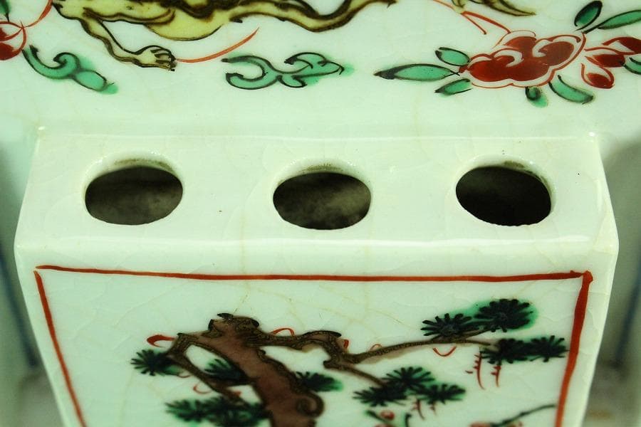 中国美術 色絵 唐子紋 硯屏 文房四宝(K-A944)