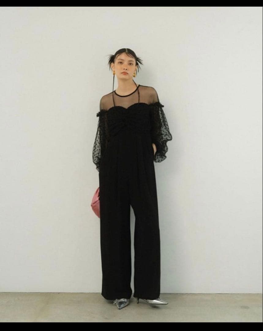 ANDRESD flocky dot pants dress【L／ブラック】