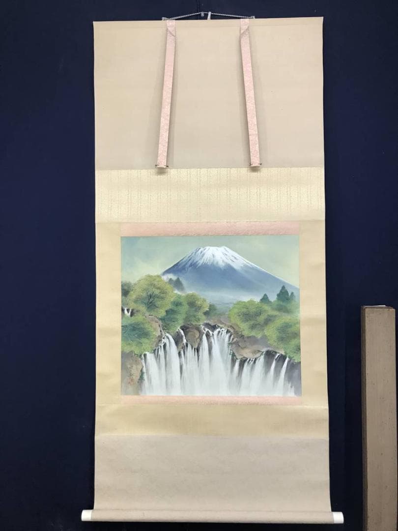 真作/堀江春斎/富士に白糸滝図/富士山図/滝/富岳図/掛軸/名家伝来AE-388