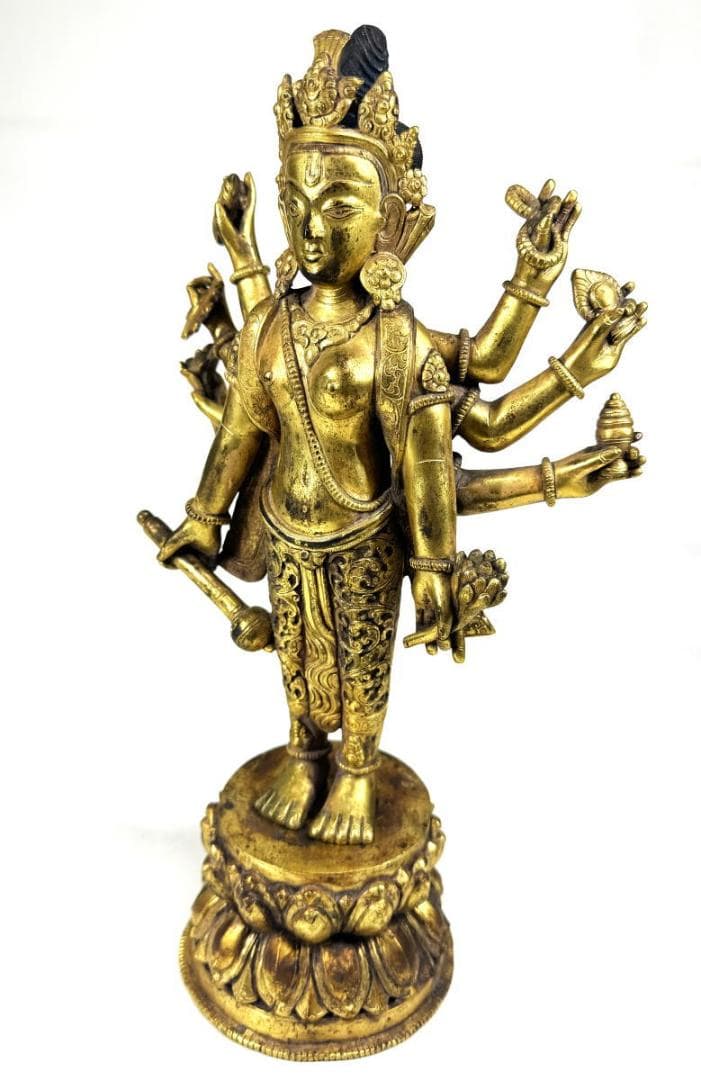 古銅鎏金八臂観音立像 伝世品仏像 仏教美術 ウブ品 入手困難骨董WWST035