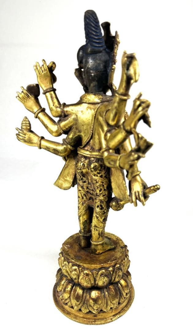 古銅鎏金八臂観音立像 伝世品仏像 仏教美術 ウブ品 入手困難骨董WWST035