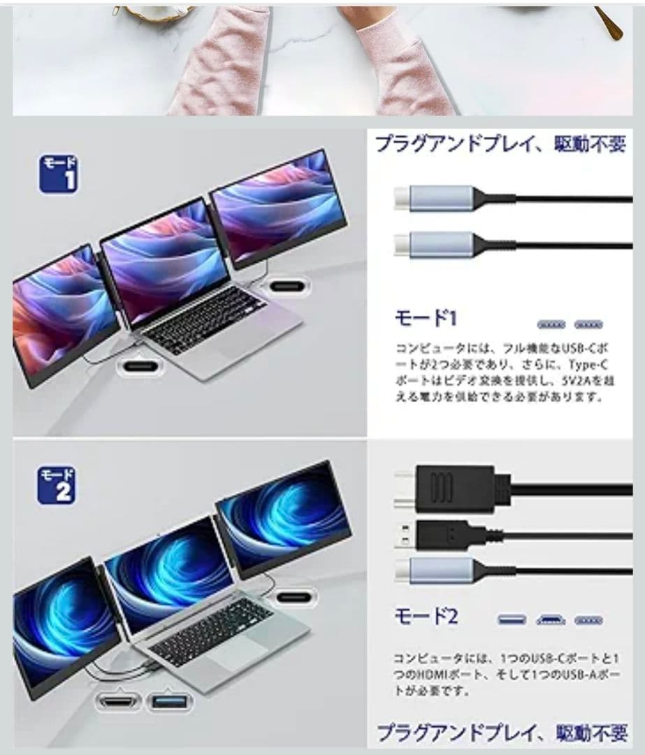 T0883n ノートパソコンドッキング型 2画面マルチモニター 14インチ