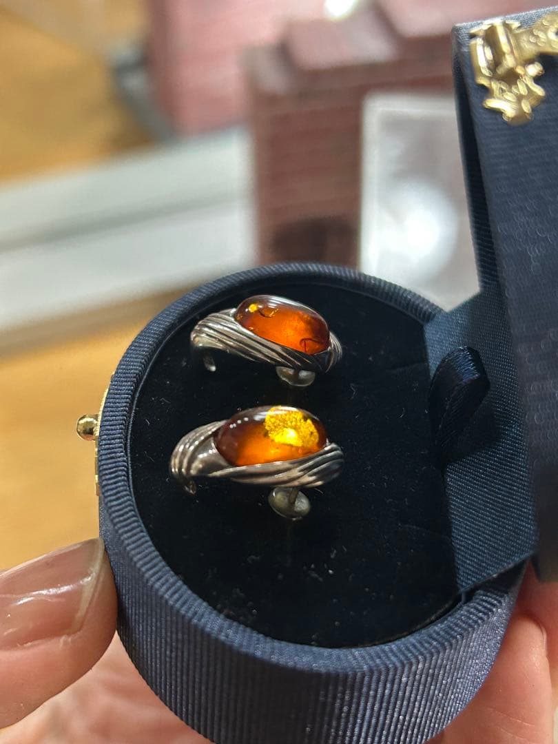 値下げ❗️北欧ヴィンテージ琥珀ピアス