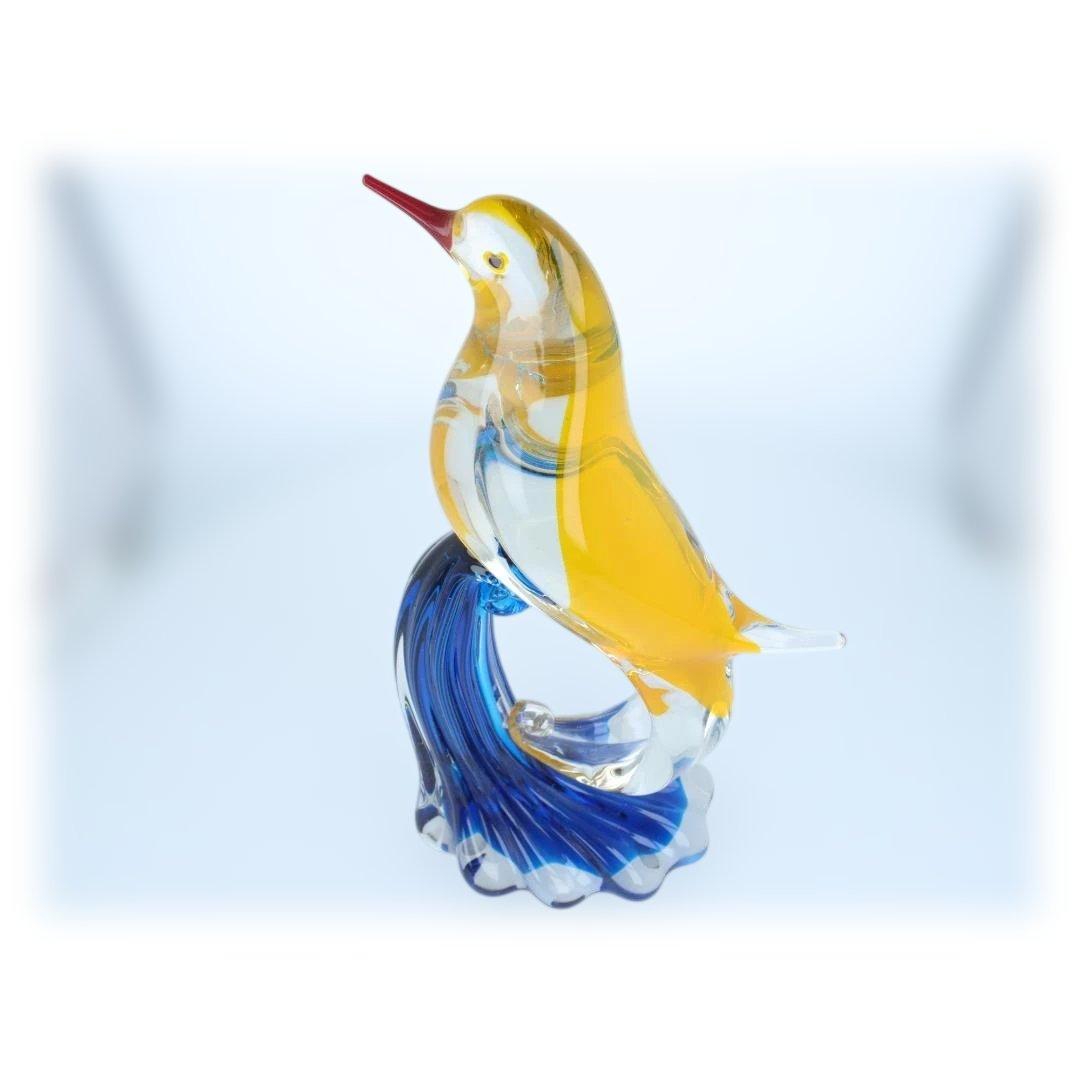 【美品】ガラス製 鳥と波のアートオブジェ 手吹き工芸 インテリア装飾品