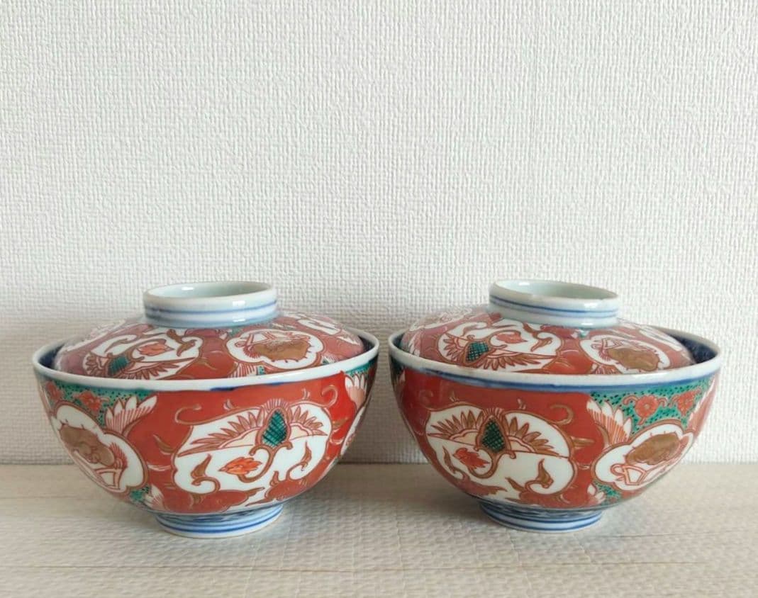 お値下げしました、2個組　古伊万里　色絵　鳳凰　飯茶碗