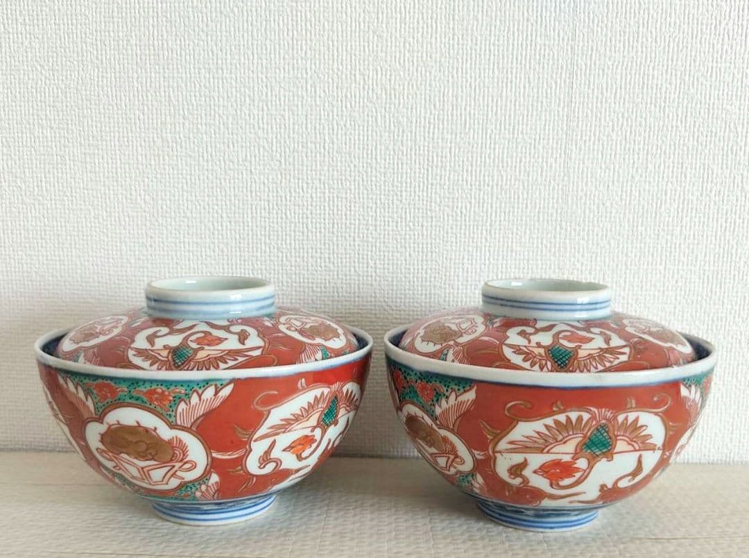 お値下げしました、2個組　古伊万里　色絵　鳳凰　飯茶碗