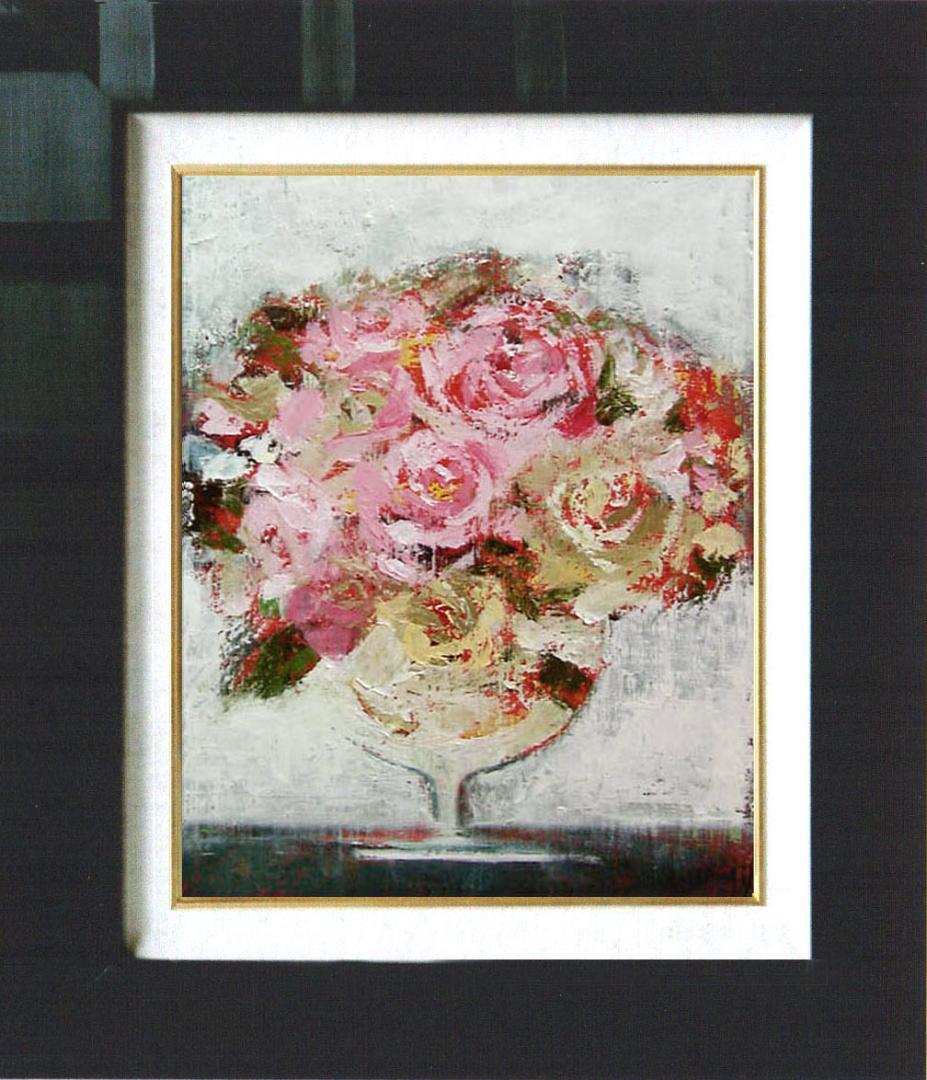 油絵 菅家令子 絵 絵画 インテリア 額付(黒) uF6-113102 花 ばら