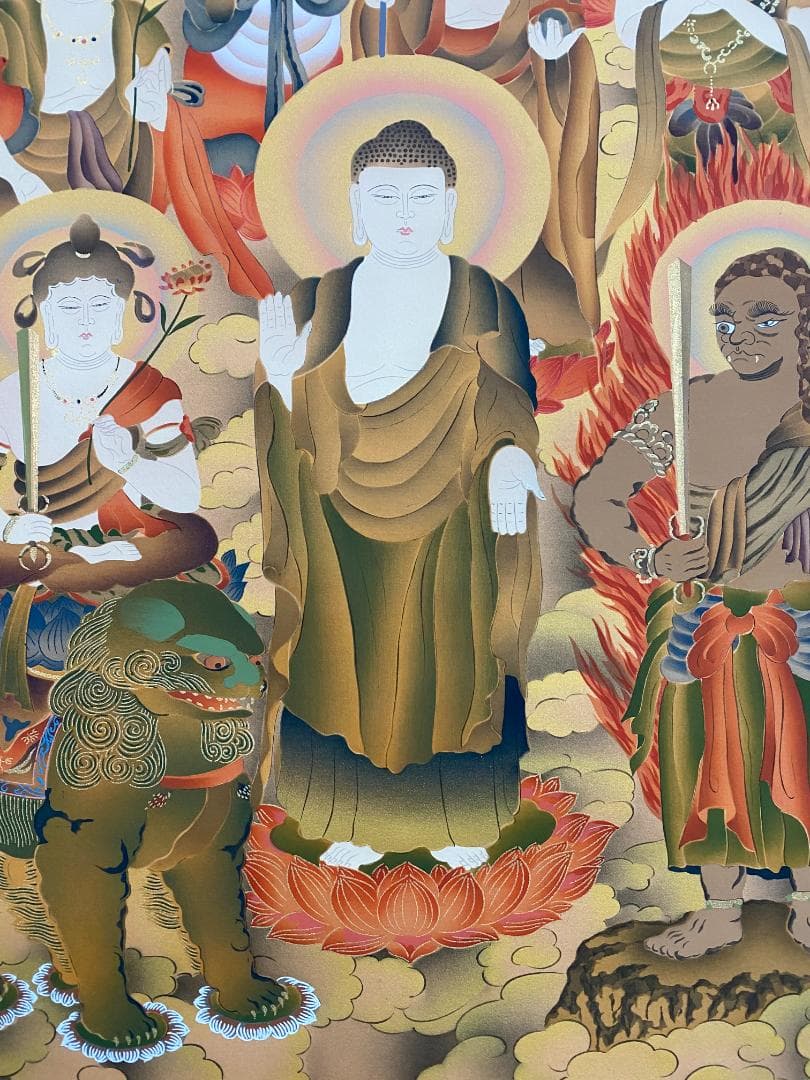 福田素仙 『十三佛』絹本 合箱 金襴表装 岐阜の人 掛軸24102508