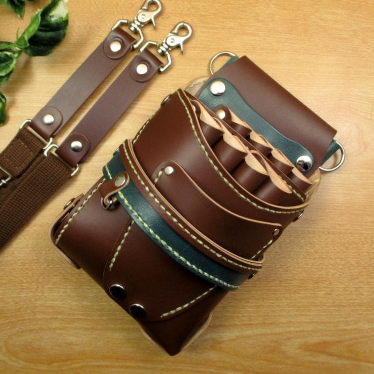 【トリマー向き】　ブラウン＆Dグリーン　８丁　シザーケース　TSC-13/CBC