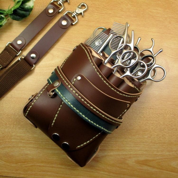 【トリマー向き】　ブラウン＆Dグリーン　８丁　シザーケース　TSC-13/CBC