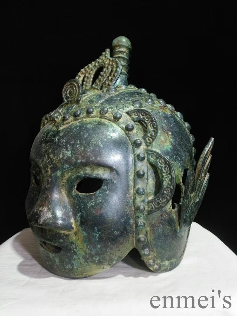 中国古美術 春秋 青銅器 頭兜 冠冑 面具 軍事具 春秋戦国 彫刻 古兵器 骨董