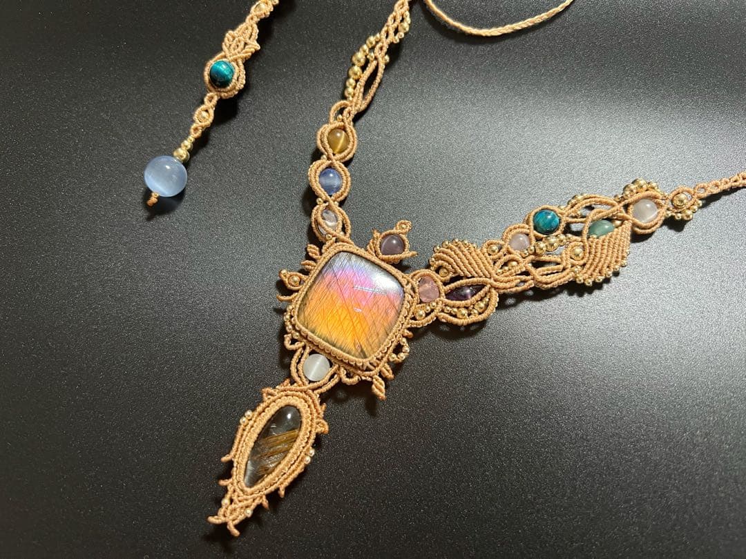 【handmade】マクラメ× ラブラドライト ルチルクォーツ ネックレス