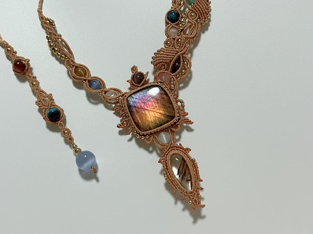 【handmade】マクラメ× ラブラドライト ルチルクォーツ ネックレス