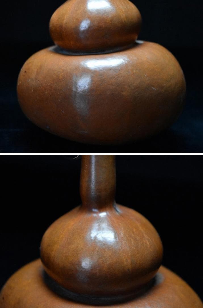 【匏】　★ 匏器 文玩葫芦 ★　清朝期　長頸 茎付 経年色艶　文房珍玩