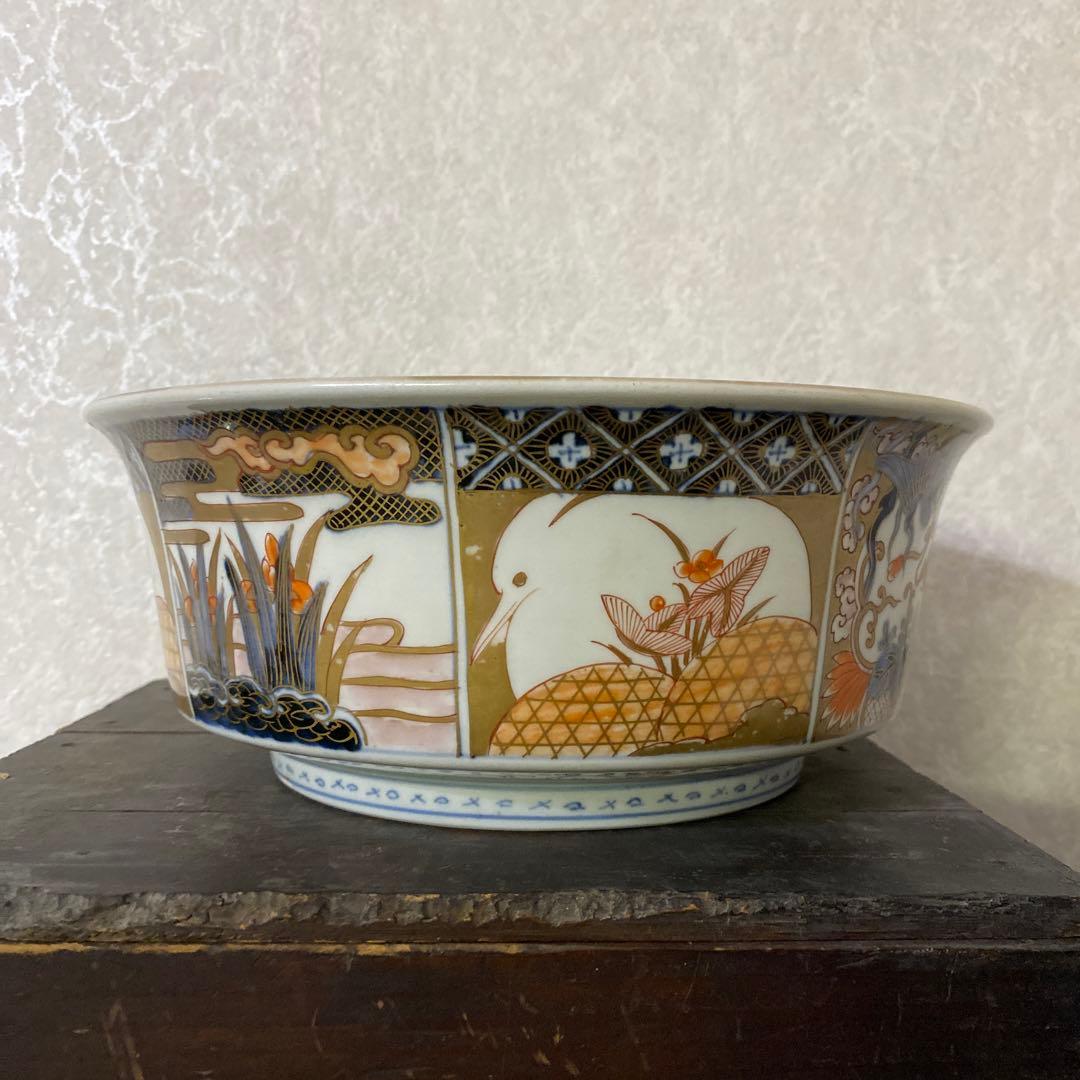 古伊万里　献上手深皿　金蘭手山水窓絵鉢