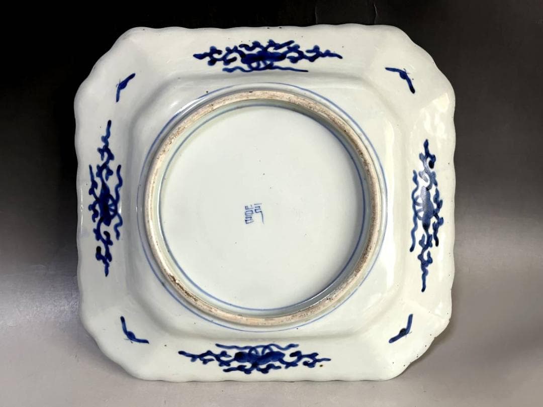 大皿■江戸中期 染付花唐草 牡丹 菊紋 凱 飾り皿 青華 古美術 時代物 骨董■