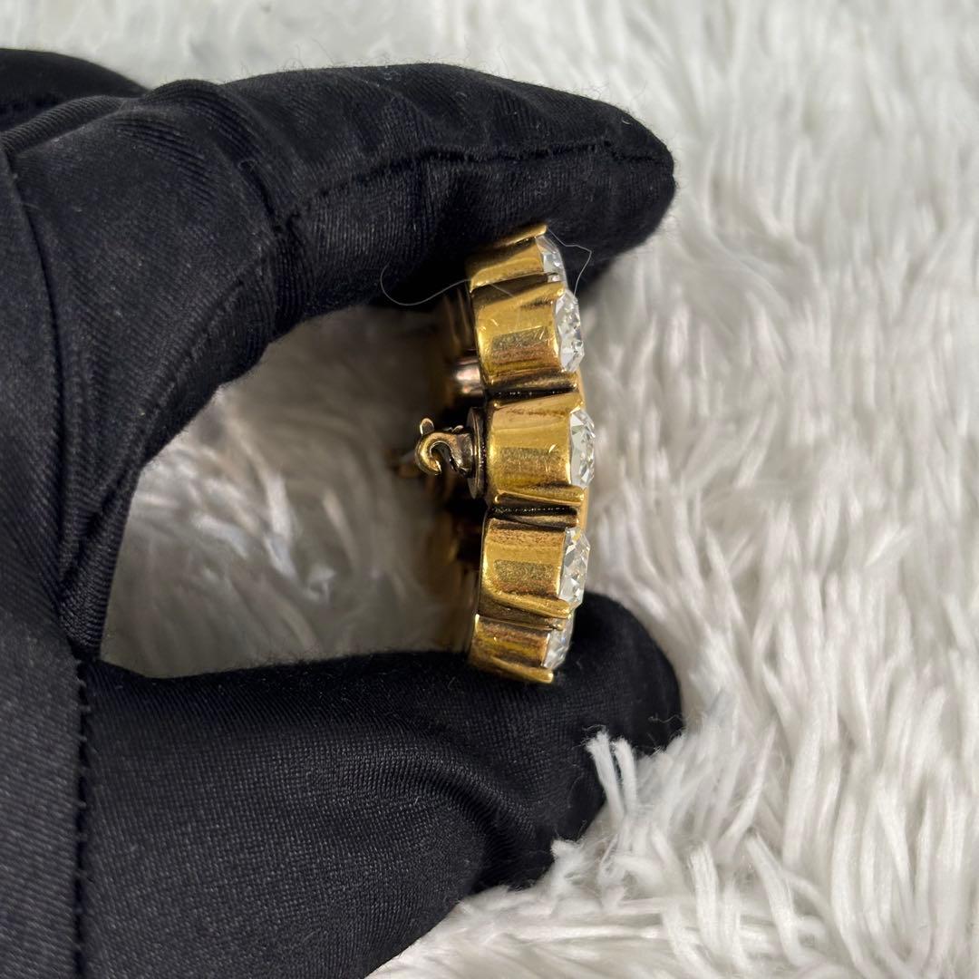 【美品】 グッチ ブローチ クリスタル メタル GG ダブルG シルバー